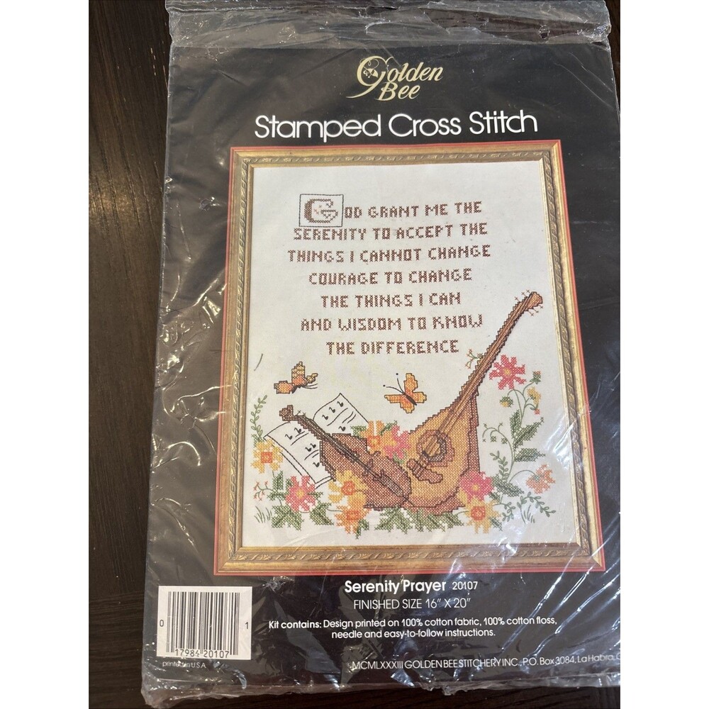 Golden Bee Serenity Prayer Stamped Cross Stitch Kit  #20107 NEW Complete